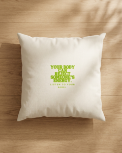 cushions on a wood table with a