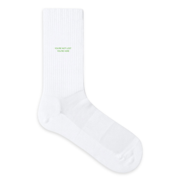 YOU'RE NOT LOST YOU'RE HERE green socks